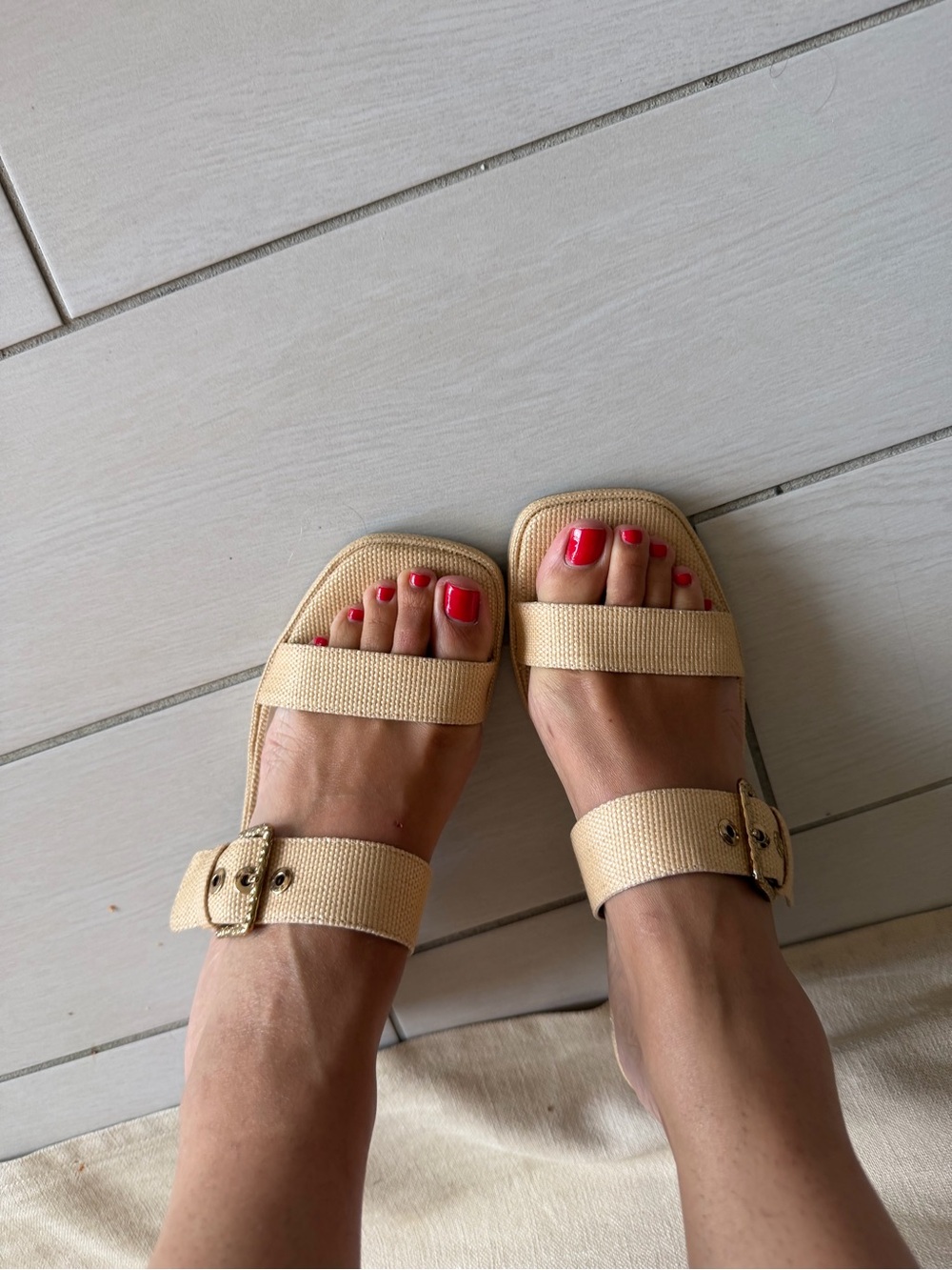 Dolce Vita Beige Strap Sandals with Buckle Detail